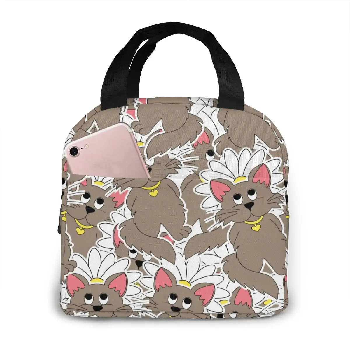 

Cute Cat Prints Canvas Portable Cooler Lunch Bag Thermal Insulated Food Bags Food Picnic Lunch Box Bag for Men Women Kids