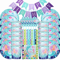 57pcs disposable tableware girlish paper tableware set plate cup baby shower sea mermaid theme birthday party decorations kids