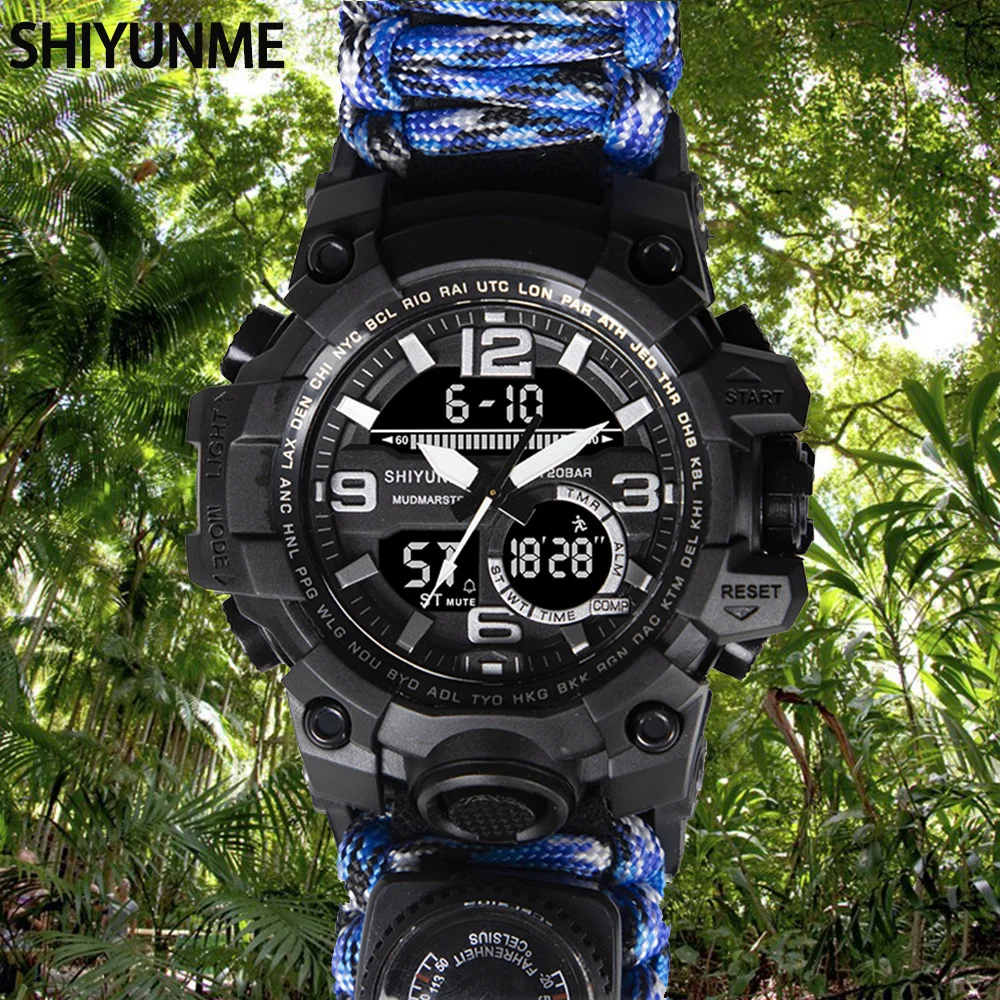 

SHIYUNME New Military Sports Watch Men LED Digital Quartz Double Display Clock Mens 50M Waterproof Compass Thermometer Watch
