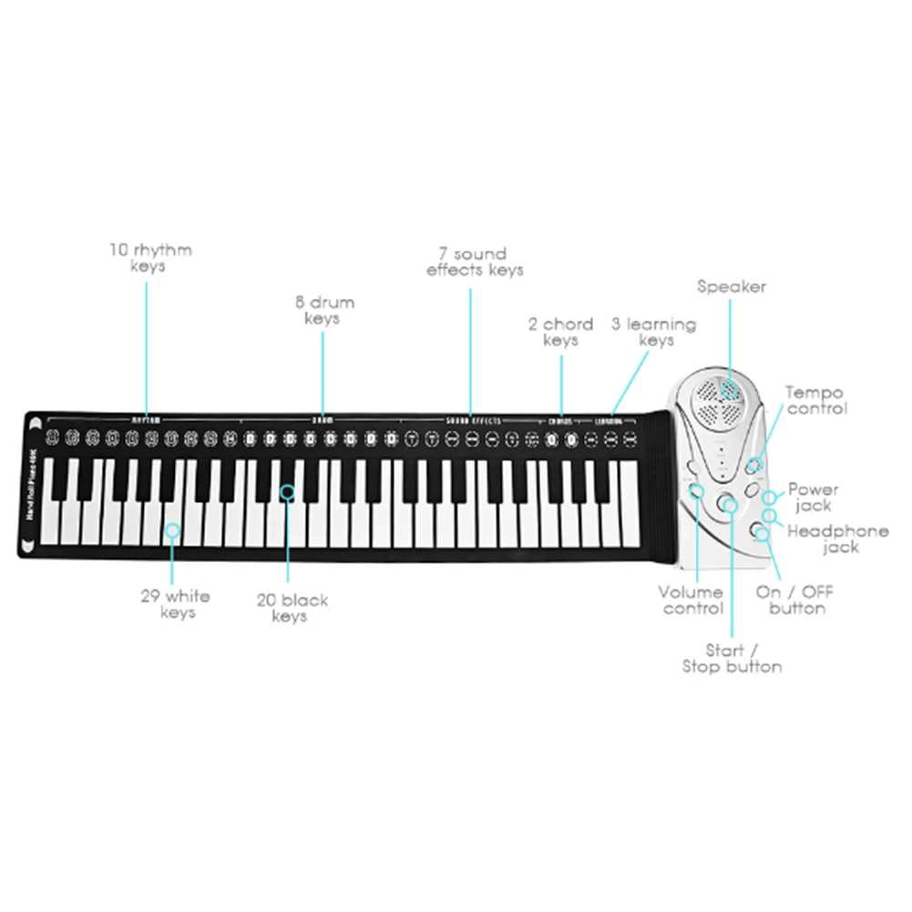 

Portable 49 Keys Flexible Silicone Roll Up Piano Folding Electronic Keyboard for Children Student Learning Music instruments