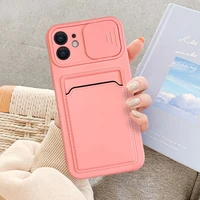 slide camera protector card slots wallet phone case for iphone 11 12 pro max xs x xr 7 8 plus se mini soft liquid silicone cover