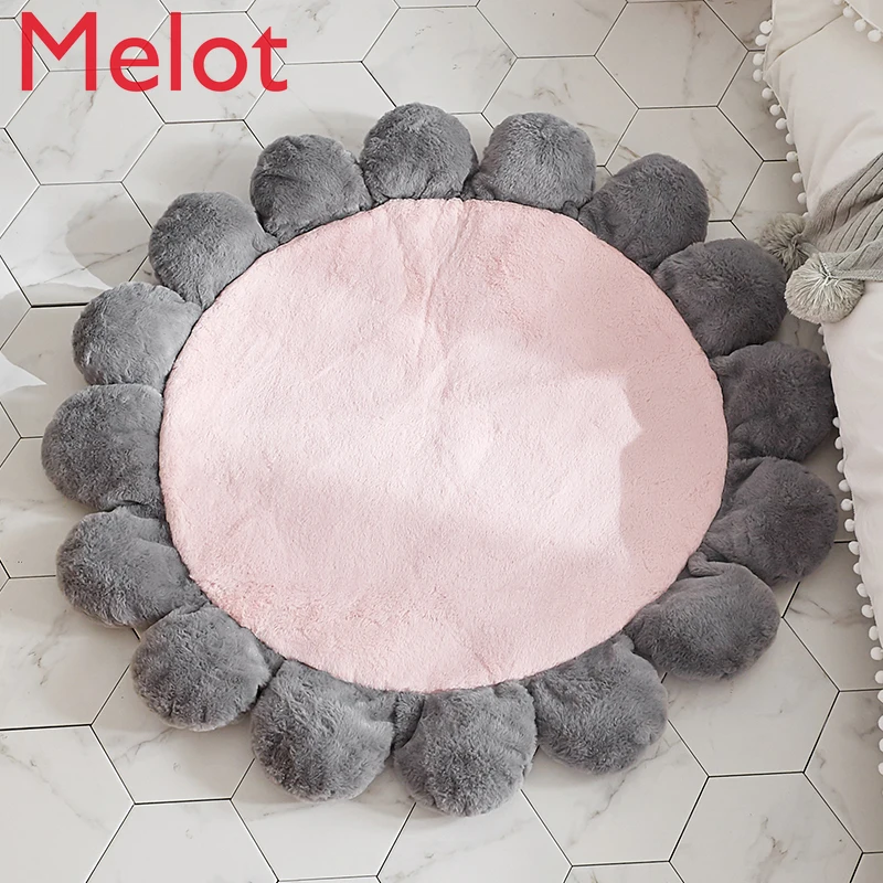

Nordic round Bunny Cashmere Flower Floor Mat Living Room Bedroom Children's Room Carpet Thickening Chair Cushion Plush Pet Pad