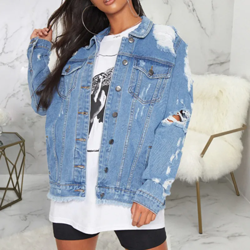 

Sexy 2022 Denim Jackets Women Style Long Sleeve Vintage Jean Jacket Denim Loose Casual Autumn Denim Coat Jacket