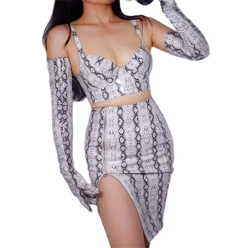 

Snakeskin Extra Long Gloves 70cm Patent Leather Long Emulation Leather PU Bright Leather Animal Pattern Silver Serpent PU21