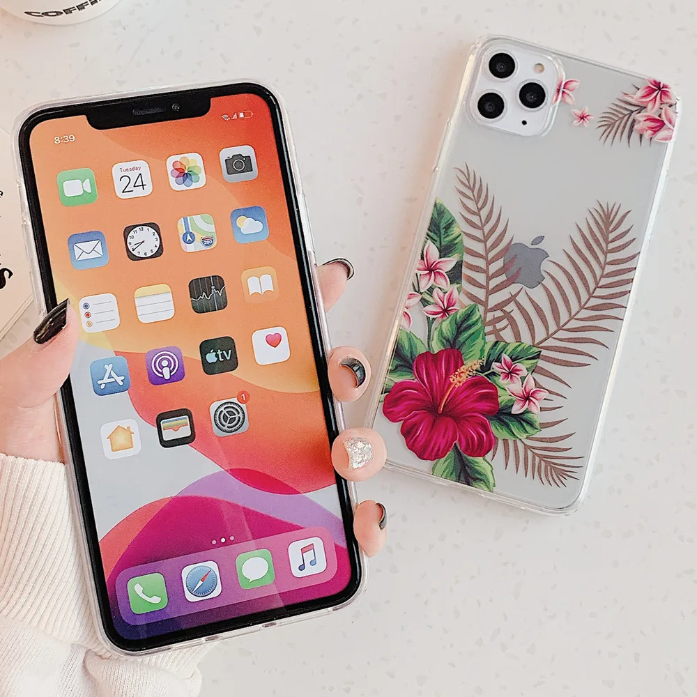 Netarlier Золотой хром Листья красные цветы чехол для телефона iPhone 11Pro Max Xsmax XR 7Plus XS 7 8