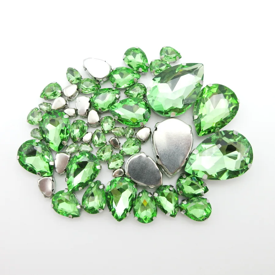 

Перидот Хрустальное стекло микс в форме капли воды 7 размеров Серебряный Коготь flatback шить сумки со стразами Аппликация одежды diy украшения