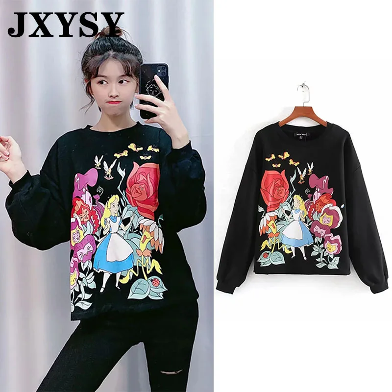 JXYSY, худи, женский свитер, черный, розовый,, Осень-зима, модный, с рисунком принцессы, свободный Женский свитшот, пуловер, Топ