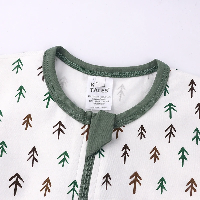 Детский хлопковый комбинезон с коротким рукавом мультяшным принтом листьев |