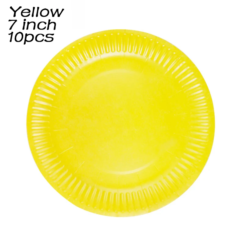 yellow 10pcs plates Однотонные бумажные тарелки и стаканы, одноразовые столовые приборы, рождественские украшения для дня рождения, Детские Свадебные розовые украшения, подарок подружки невесты - Цвет: yellow 10pcs plates