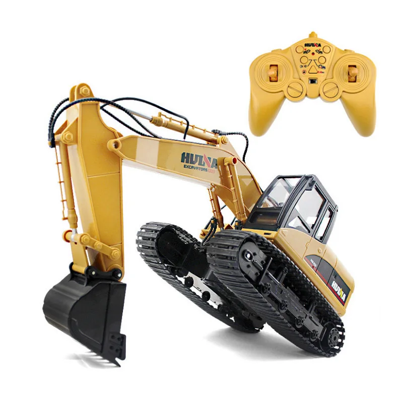 HUINA 15CH 2.4G Toys 1/14 RC Excavator Charging RC Car With Battery RC Alloy Excavator RTR for Kids Construction Vehicles Toys