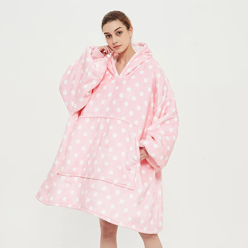 

Super Soft Warm Women TV Blanket With Hooded Flannel Cashmere Fleece Blanket Pink Throw Sofa Blanket with Sleeves for Adult