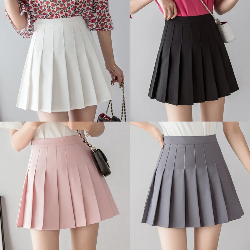 

Pleated Mini White Skirt Summer High Waist Short Versatile Plaid Skirt Women's Spring A- Line Anti-exposure Skirt Harajuku Saias