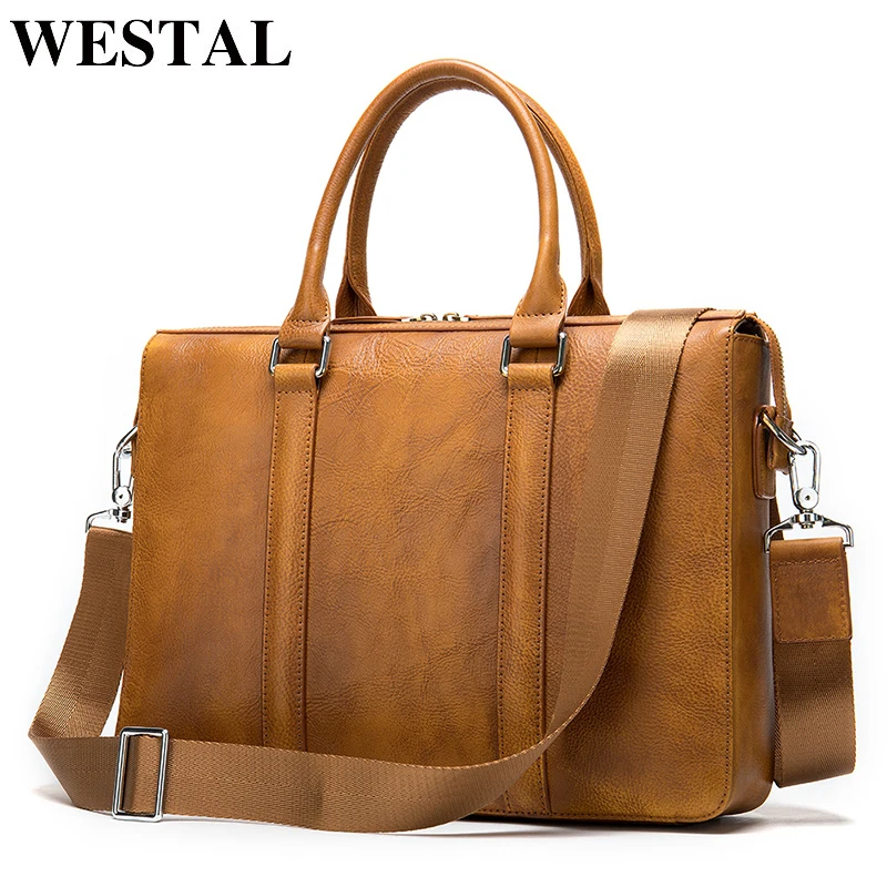 

WESTAL Men's Briefcase Handbag Designer Bag Men's Genuine Leather 13" Laptop Bag Men Office Bag for Men Business Porte Document