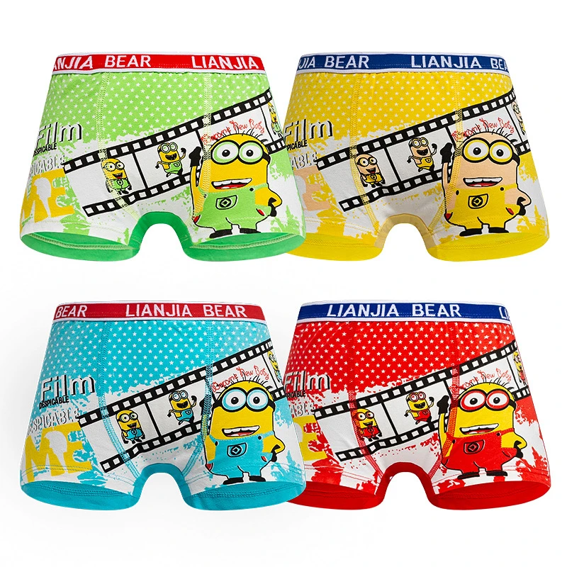4 шт./лот мягкие трусы-боксеры из чистого хлопка для мальчиков детское нижнее