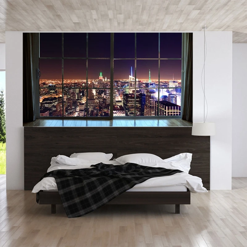 

2021 New City Building 3D Headboard Wall Decal Art Vinyl Bedside Sticker Removable Mural Bedroom Decoration
