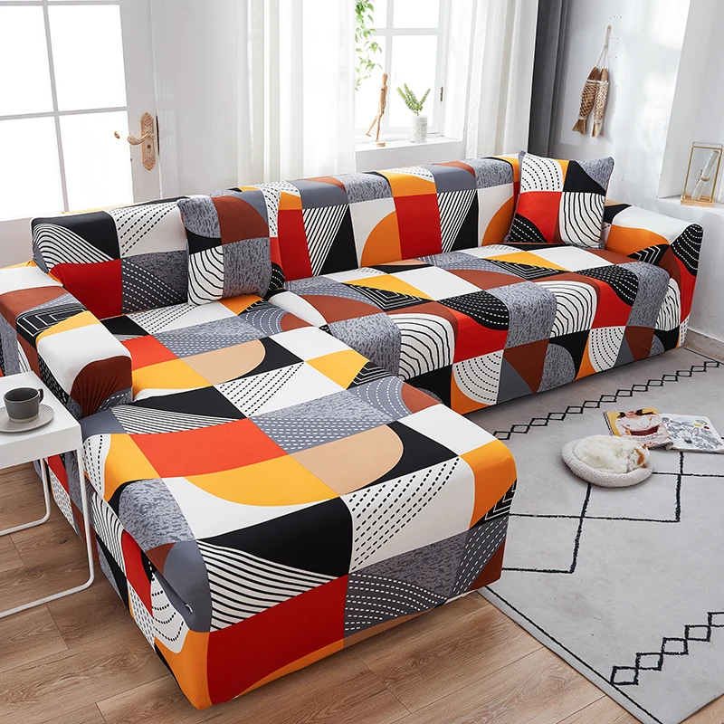 

Stretch Sofa Cover for Living Room Colorful Geometric Sectional Couch Cover Elastic Armchair Slipcovers LoveSeat 1/2/3 Seater