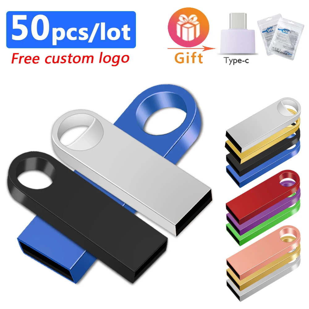 50pcs/lot NEW Pendrive 128GB 64GB 32GB 16GB 8GB 4GB USB Flash Drive Metal Waterproof Memory Stick USB Flash Drive cle usb