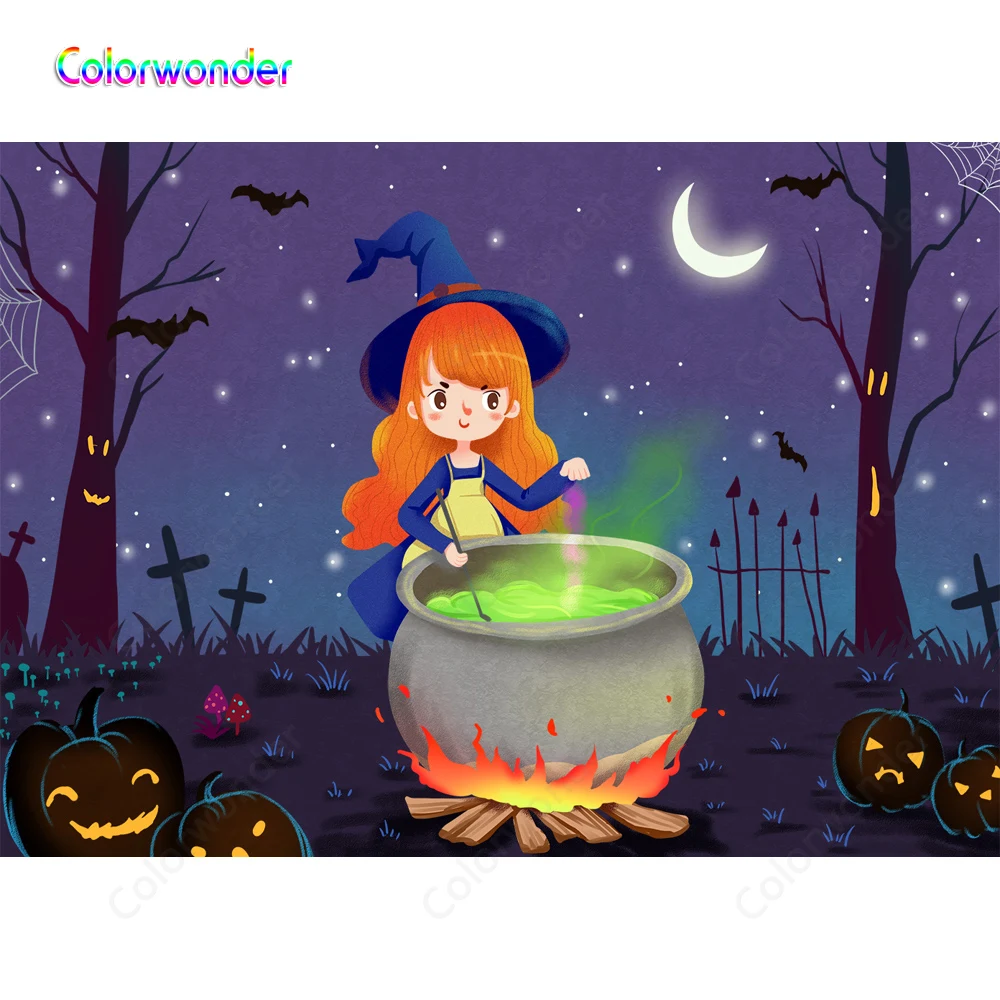 Фон для фотосъемки с изображением ночной вечеринки на Хэллоуин оранжевых волос