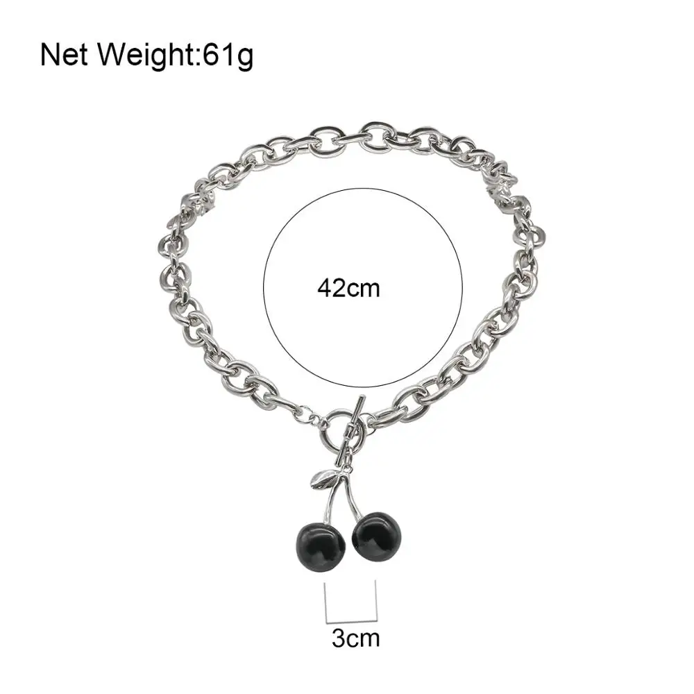 

Lifefontier Retro Titanium Steel Resin Black Cherry Pendant Necklace for Women Girl Linked Chain Fruit Chokers Necklaces Jewelry