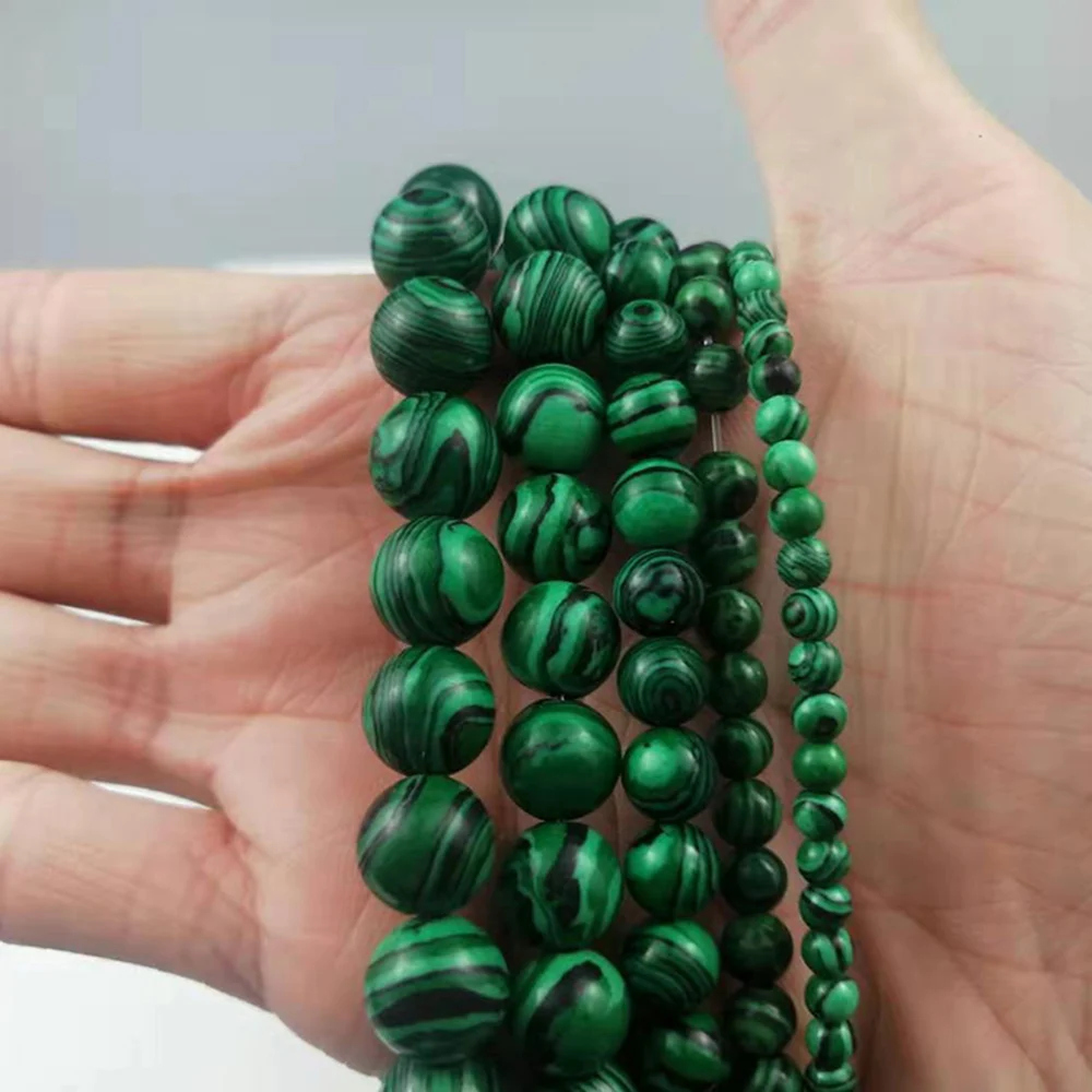 

HGKLBB Natural Stone green Malachite Peacock spacer Round Loose beads for jewelry making 4/6/8/10/12mm Bracelet diy accessories