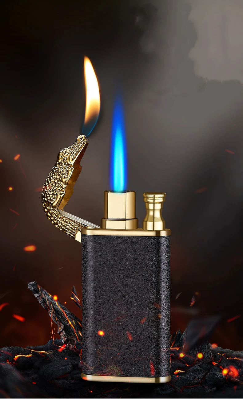 New Blue Flame Metal Crocodile Dolphin Double Fire lighter creative Direct Windproof Open Conversion Lighter Man's Gift | Дом и сад