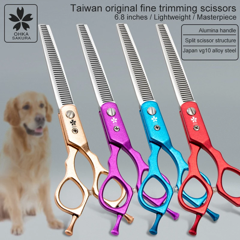 Taiwan origin color pet teeth scissors double tail nail thin scissors split scissors, beauticians fine trimmi 6.8 inch