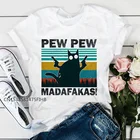 Забавная футболка Pew Madafakas с черной кошкой, женская футболка с котом, гангстером и пистолетом, Ретро футболка с мемом, подарок с юмором, Премиум Топ, Базовая футболка, футболка