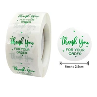50 500pcs green foil thank you for your order sticker 1 inch handmade decor round transparent gift seal label stationery sticker