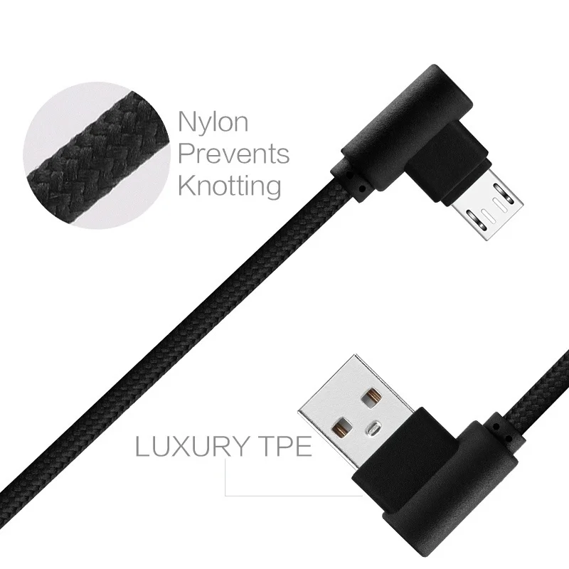 1 м Android Micro USB кабель 90 градусов угловой зарядный шнур нейлоновый плетеный провод