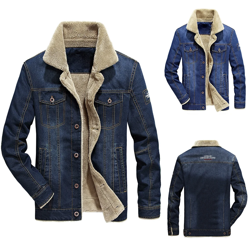 Мужская Утепленная джинсовая куртка Классическая однотонная на флисе модель D30