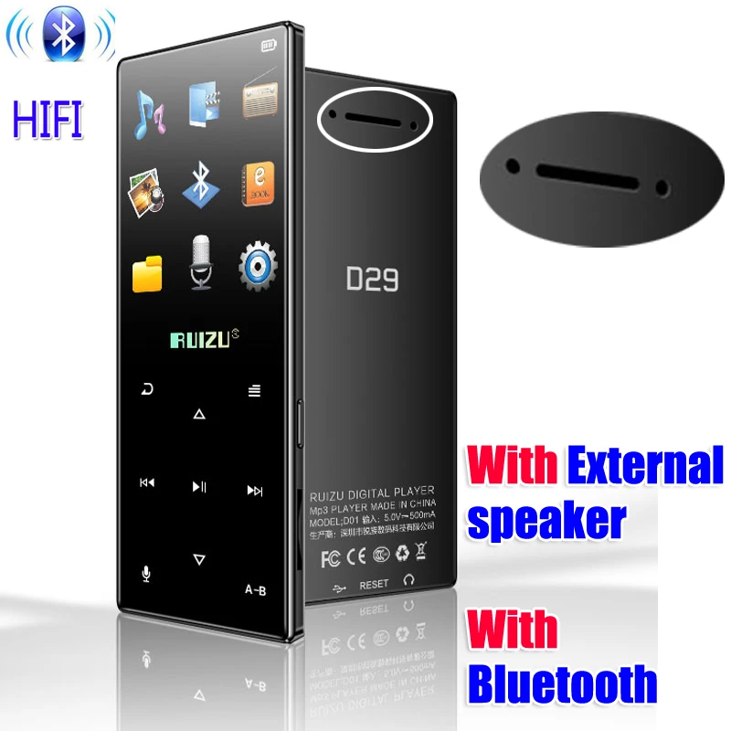 Новейший спортивный MP3-плеер RUIZU D29, 4 Гб, экран 1,8 дюйма, поддержка FM, запись, электронная книга, часы, шагомер, внешний динамик - Цвет: WithBluetooth