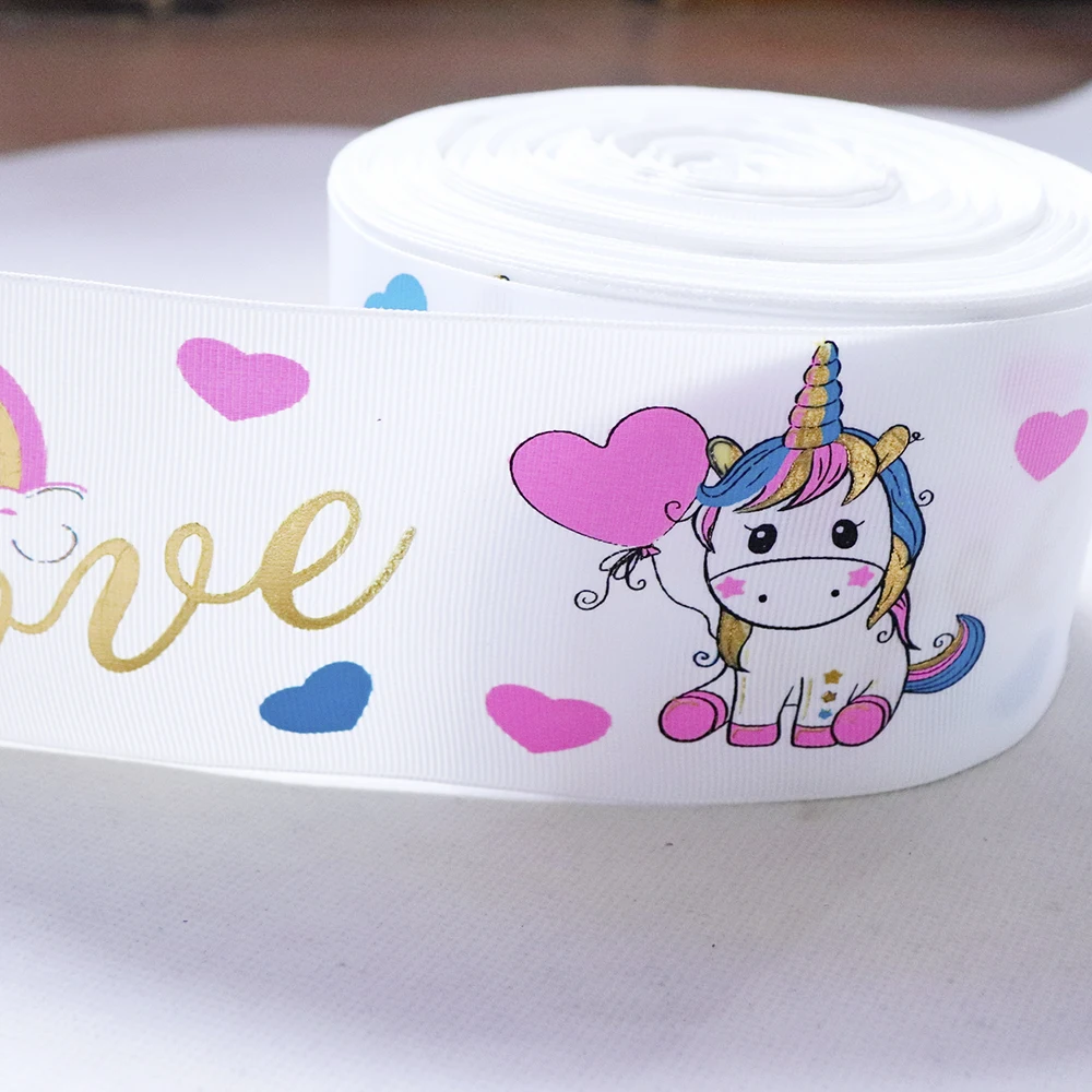 Лента в рубчик с принтом единорога 75 мм|Ленты для шитья| |