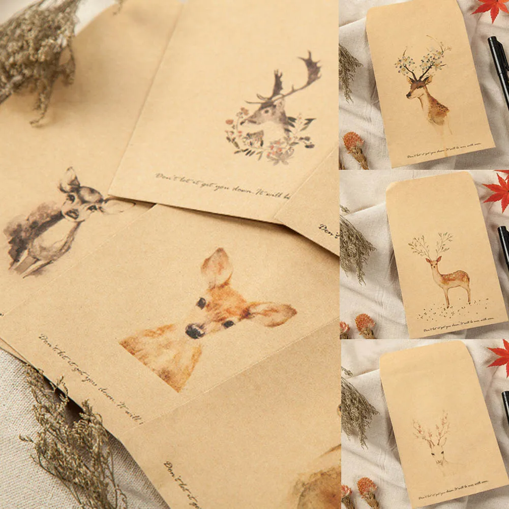

10 PCS/pack DIY Deer Envelope Cute Retro Kraft Paper Envelopes Gift Card Office Stationery Supplier Beautiful Available
