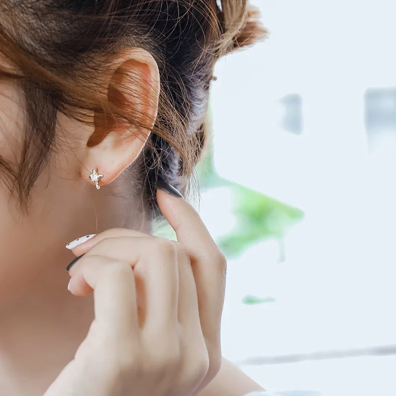 

Ginin Authentic 925 Sterling Silver Dazzling Zircon Small Cross Stud Earring For Women Cute Female Engagement Party Gift Jewelry