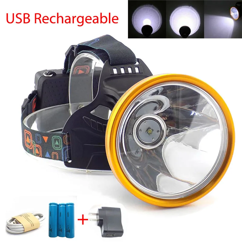 

new Miner's frontal High power T6 LED headlight headlamp Flashlight rechargeable USB port Torches fishing camping hoofdlamp