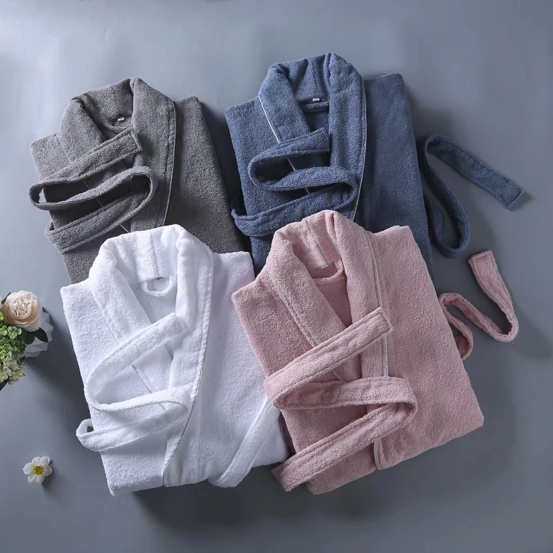 Terry Towel Bathrobe Sleepwear Robe Women Men's Long Bath Robes Couple's Dressing Gown Sleep Gown 100% Cotton Terry Robe Kimono