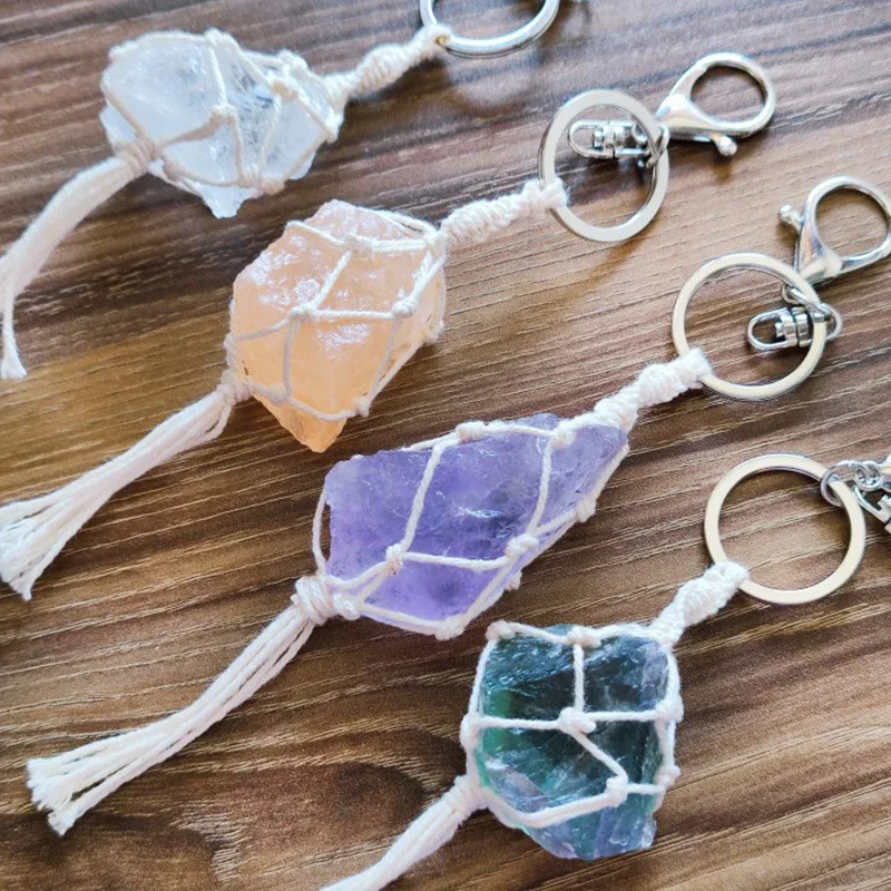 

Amethyst Citrine Quartz Crystals Crystals Macrame Keychains for Women Natural Stone Tassel Key Rings Pendant Accessories Gift