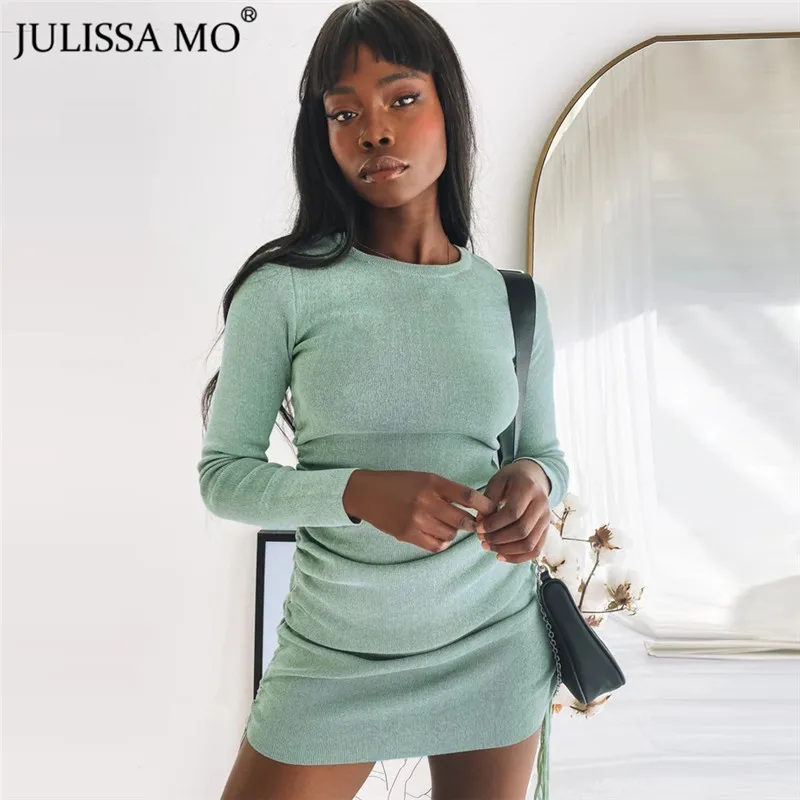 Женское трикотажное платье JULISSA MO облегающее с рюшами и круглым вырезом мини