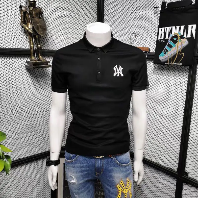 

Short sleeve men's Lapel cotton polo t-shirt men's youth trend embroidery versatile Paul shirt business top summer