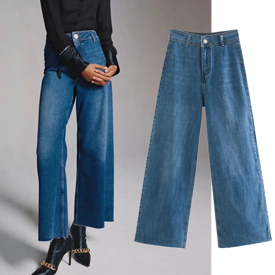 

Withered England Fashion Casual High Street Vintage Pockets Mom Jeans Woman High Waist Jeans Loose Wide Leg Jeans For Women