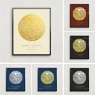 Карта Лас Вегаса Золотая и серебряная печатная карта города круглая фотография Соединенные Штаты