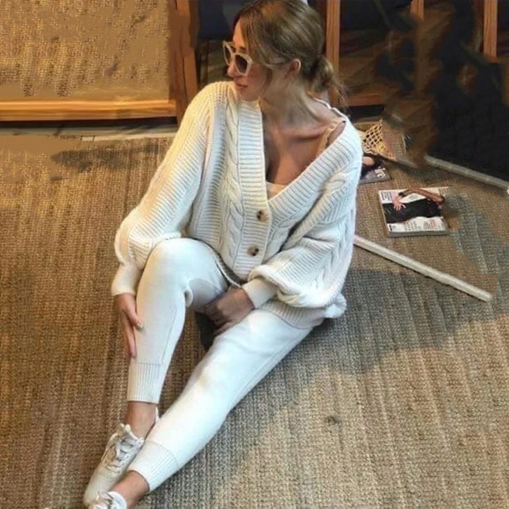 

Женский комплект из двух предметов, свитер разных цветов с V-образным вырезом, однотонный, в европейском и американском стиле, Осень-зима 2021