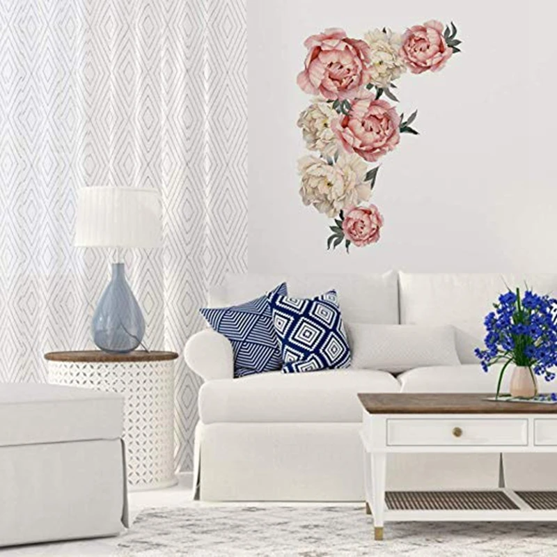 Flower Wall Sticker PVC Romantic Pink Peony Rose Decal Floral for Sofa Background Living Room Bedroom Nursery Decor | Дом и сад
