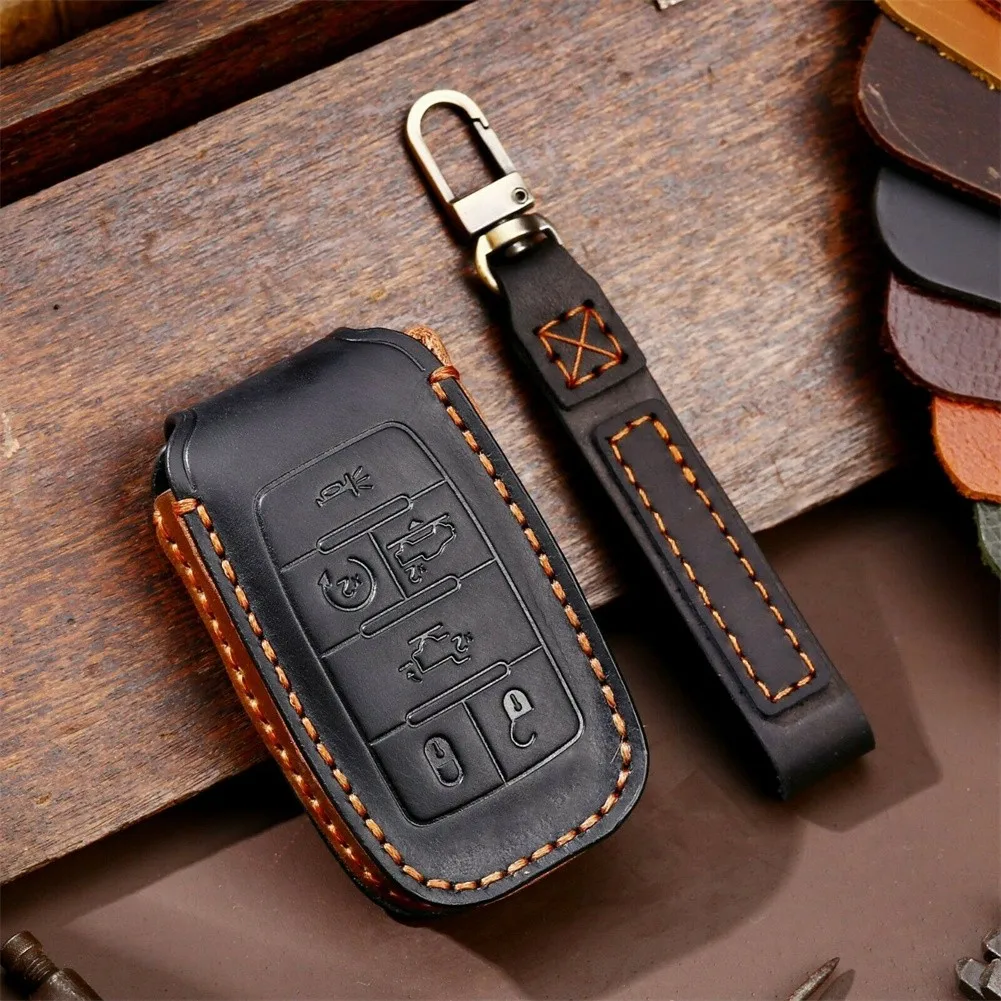 For Dodge RAM 1500 2019 2020 2021 6 Buttons Micra Protector Cover Keychain Leather Car Remote Key Fob Case Cover Shell