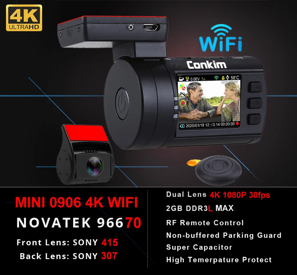 Видеорегистратор Conkim Mini 0906 4K 1080P Full HD GPS дюйма Wi Fi|Видеорегистраторы| |