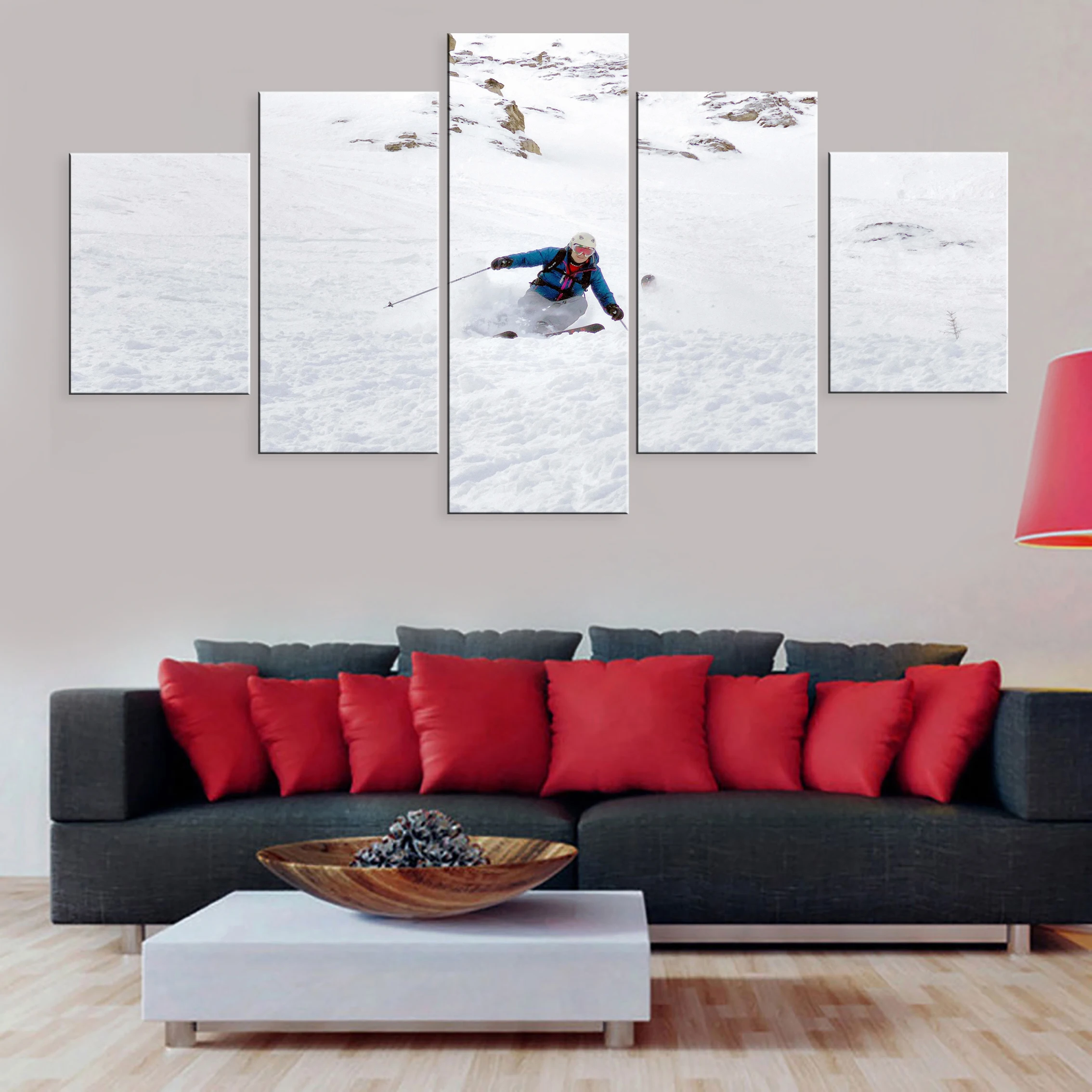 

Hd Printed Outdoor Sport Skiing Snow Mountain 5 Pieces Poster Painting Canvas For Living Room Home Decor Framework