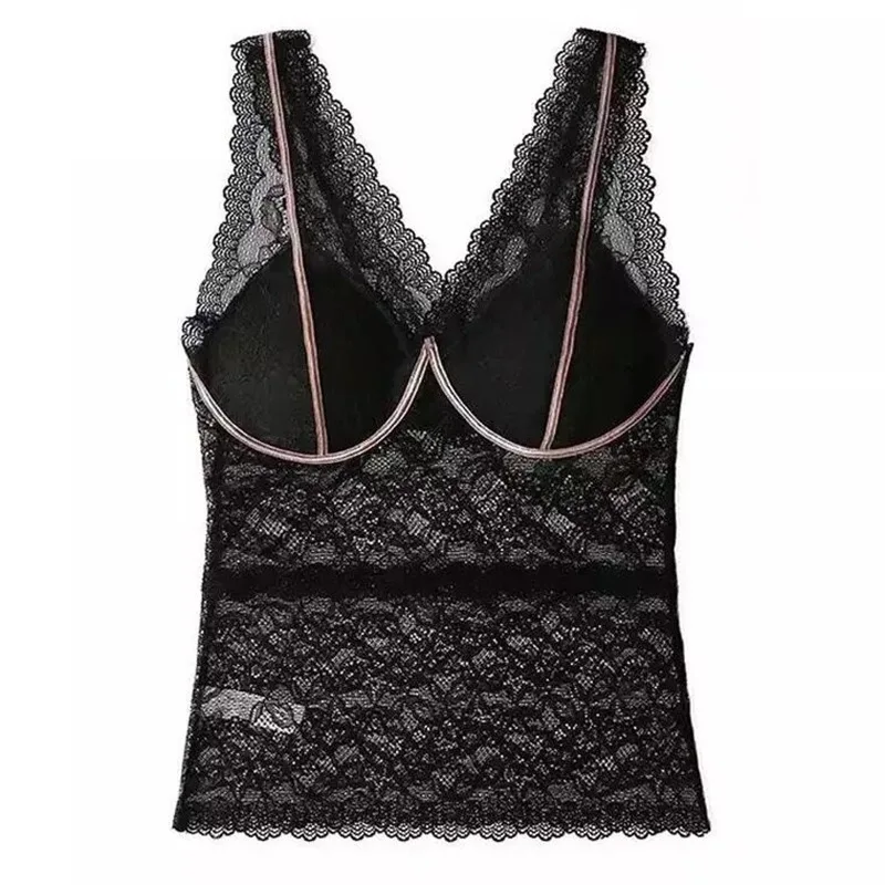 

ECTIC 2021 Large Size Wild Lace Edge V-Neck Beautiful Sexy Back Wide Shoulder Vest Chest Wrap Vest And Women's Chest Pad