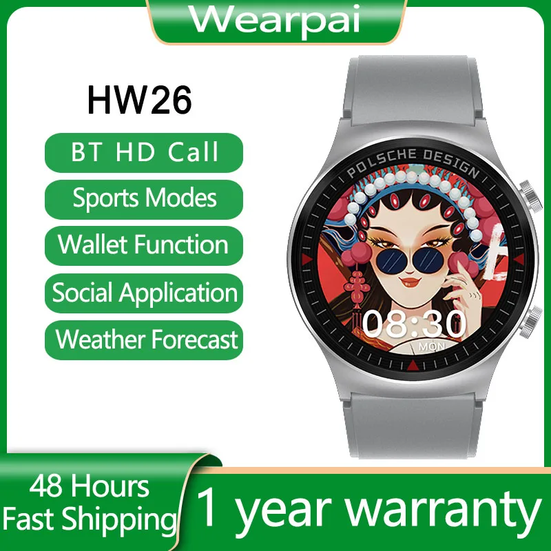 

Смарт-часы Wearpai HW26 мужские, Женская сигнализация, пульсометр, трек, спортивный режим, для iOS, Android, pk GT 2