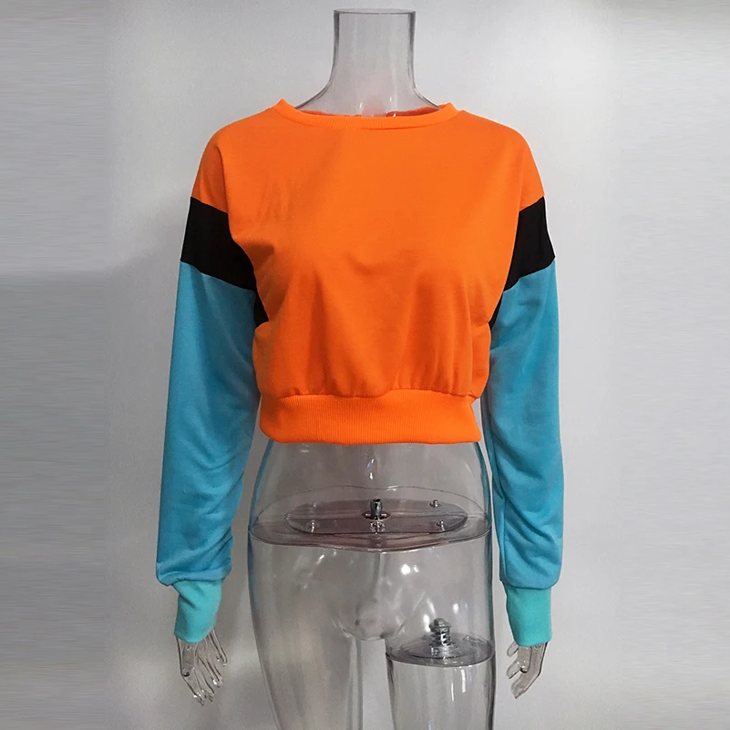 

3 Color 4 Sizes Patchwork Yellow Nice Crop Top Hoodies Sweatshirts New 2019 Arrival Tracksuits Women