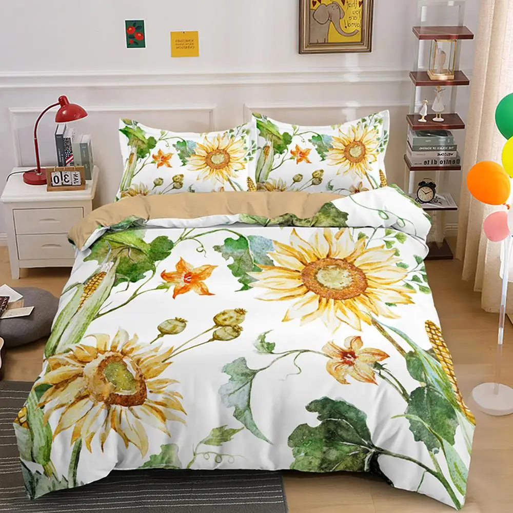 

Hot Sell Sunflower Duvet Cover Sets Luxury Floral Bedding Set Single Double Queen King 2/3 PCS With Pillowcase Drop Shipping